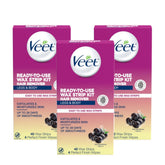 Veet cold wax strips triple-pack for convenient at-home waxing.