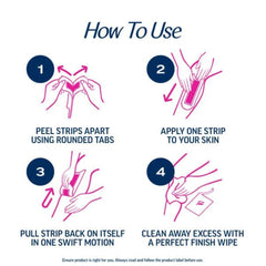 Veet ready-to-use cold wax strips application demonstrates quick, heat-free hair removal.