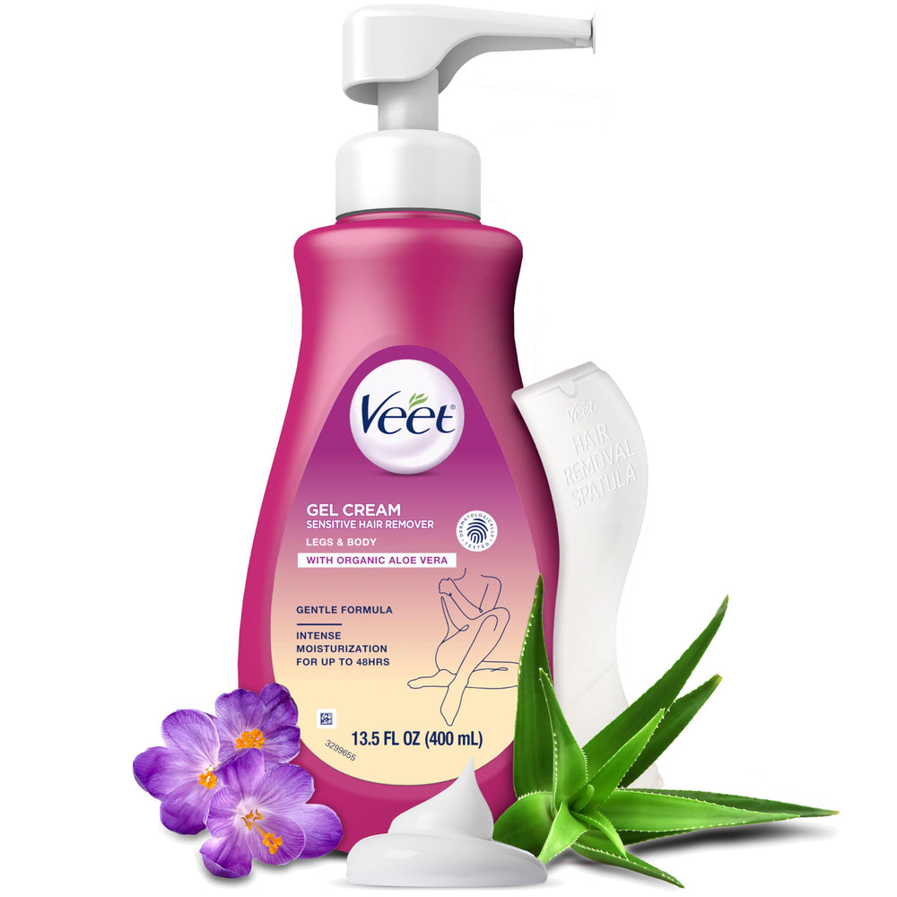 Veet pump bottle front view showing brand and product for easy selection