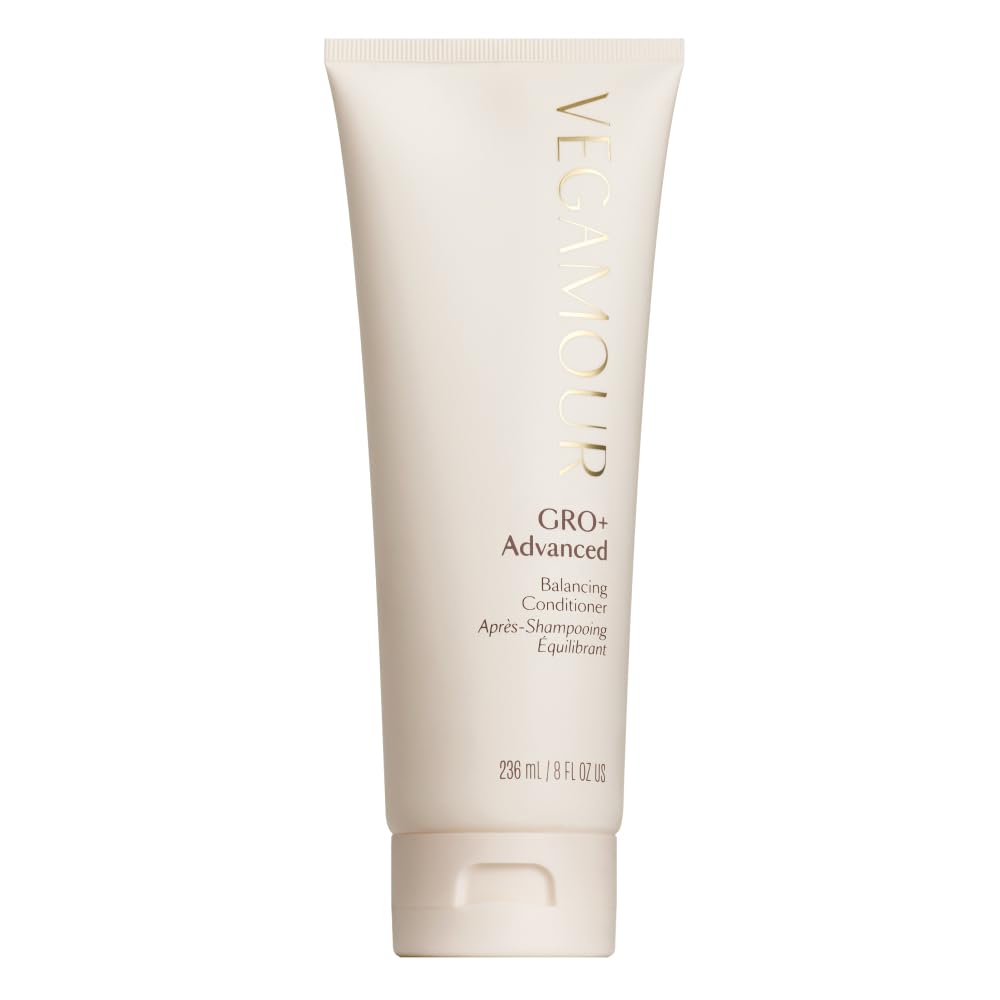 VEGAMOUR GRO+ Balancing Conditioner bottle pour shows lightweight hydration for thinning hair