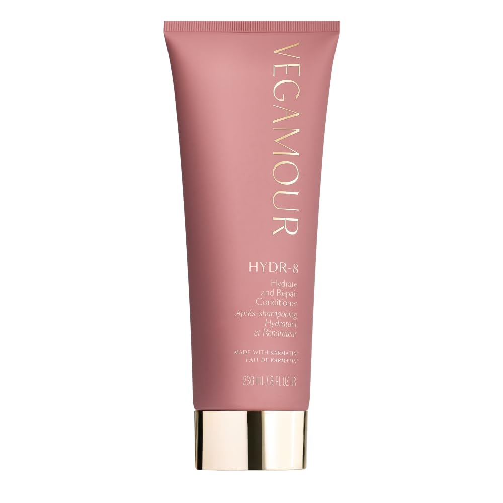 VEGAMOUR HYDR-8 bottle pour demonstrates easy application and smooth frizz control.