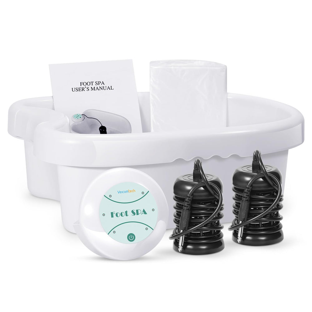 Veicomtech ionic foot bath detox machine showing water discoloration during ion activity for awareness