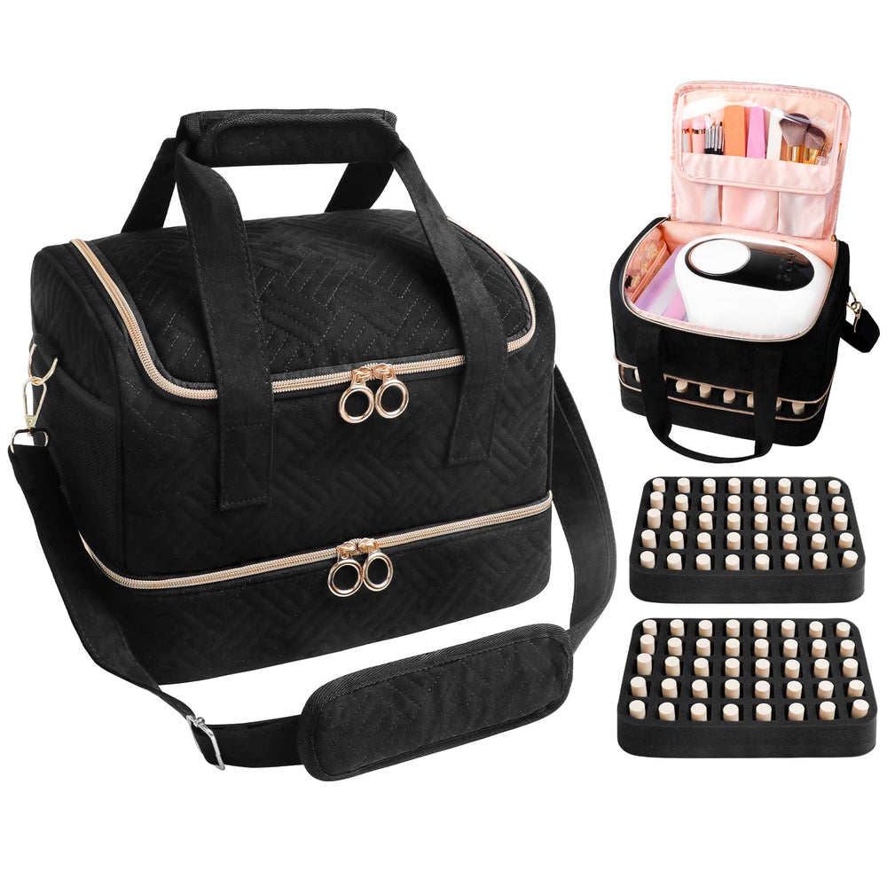 Veirdro nail polish organizer bag front view for travel-ready bottle storage.