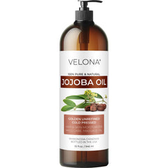 Velona Jojoba Oil 32oz bottle with pump for easy daily moisture.