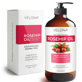 velona Rosehip Oil glass bottle highlights purity and premium packaging for skincare.