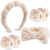VELSCRUN 6-pack spa headband with bow keeps hair away during cleansing and makeup.