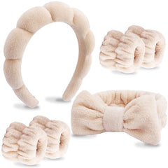 VELSCRUN 6-pack spa headband with bow keeps hair away during cleansing and makeup.