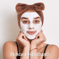 VELSCRUN makeup headband keeps hair away during cleansing routines.