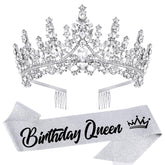 VELSCRUN silver crystal birthday tiara front view for festive styling