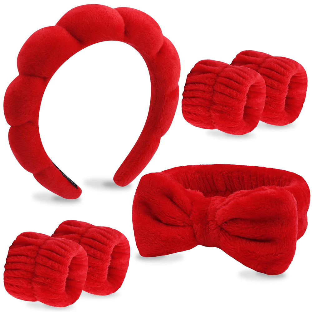 VELSCRUN spa headband with bow-top design keeps hair away for easy face washing.