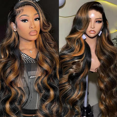 Vemalin highlight ombre lace-front wig 26inch with natural parting and seamless blend.