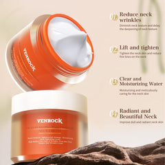 Venrock neck cream application during routine shows gentle upward massage for neck care.