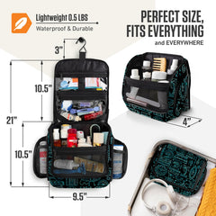 VENTURE 4TH hanging toiletry bag interior layout highlights 17 pockets for belongings.