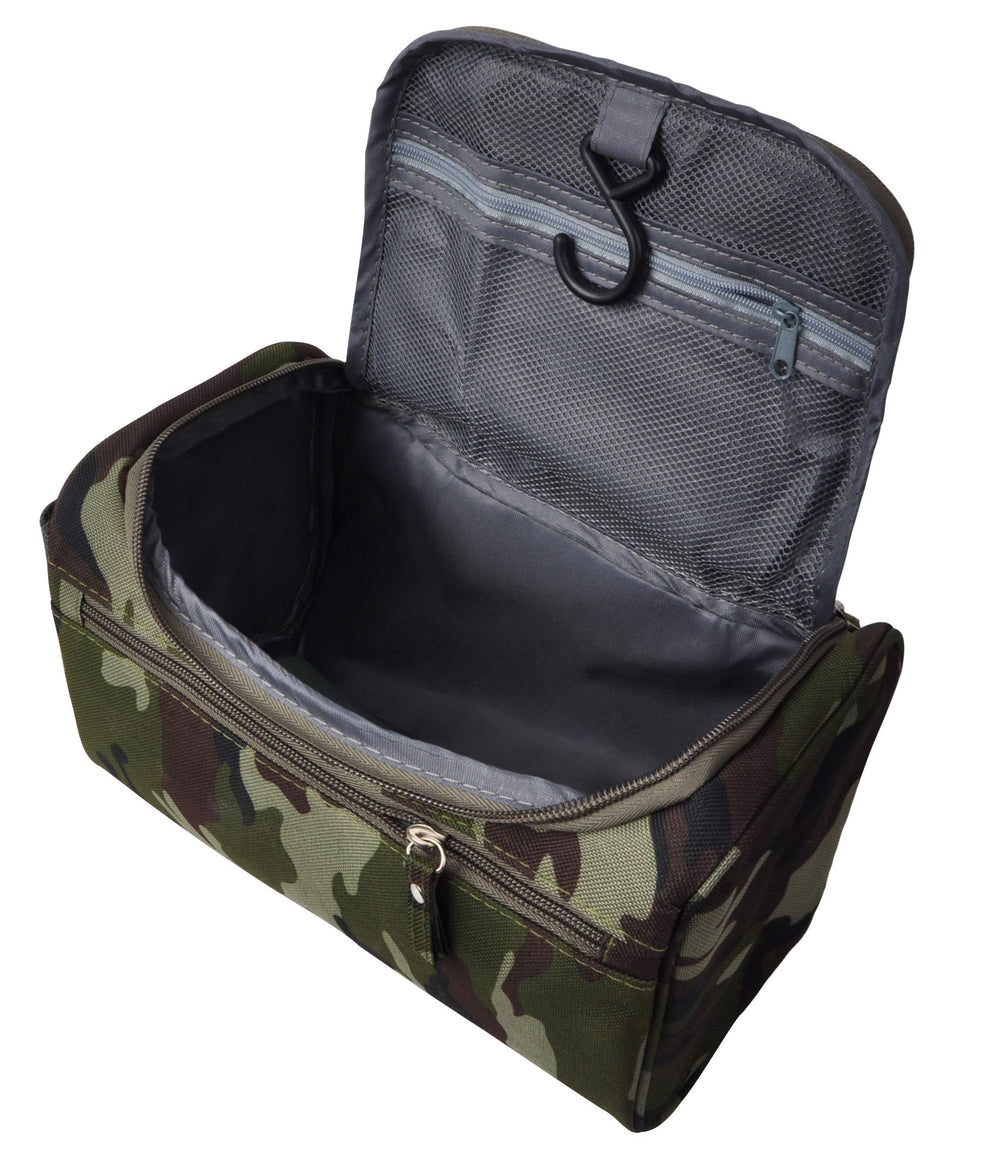 Vercord men's toiletry bag front view in camo dark green for organized travel