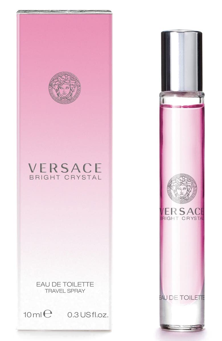 Versace Bright Crystal bottle with pink hue for everyday luxury fragrance.