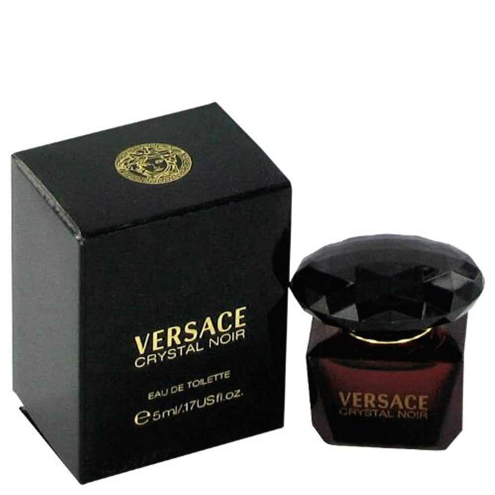 Versace Crystal Noir mini bottle top view for elegant evening wear.