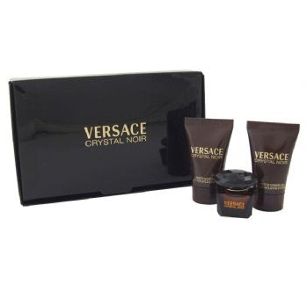 Versace Crystal Noir mini EDT gift set: travel-friendly trio for elegant evenings.