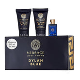 Versace Dylan Blue mini set hero image showing travel-friendly fragrance trio for on-the-go