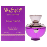 Versace Dylan Purple bottle front view highlights vibrant color for daytime elegance.