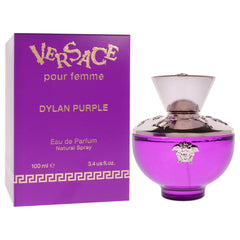 Versace Dylan Purple cap detail highlights luxurious finish for premium perception.