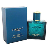 Versace Eros bottle close-up showcasing bold design for evening confidence.