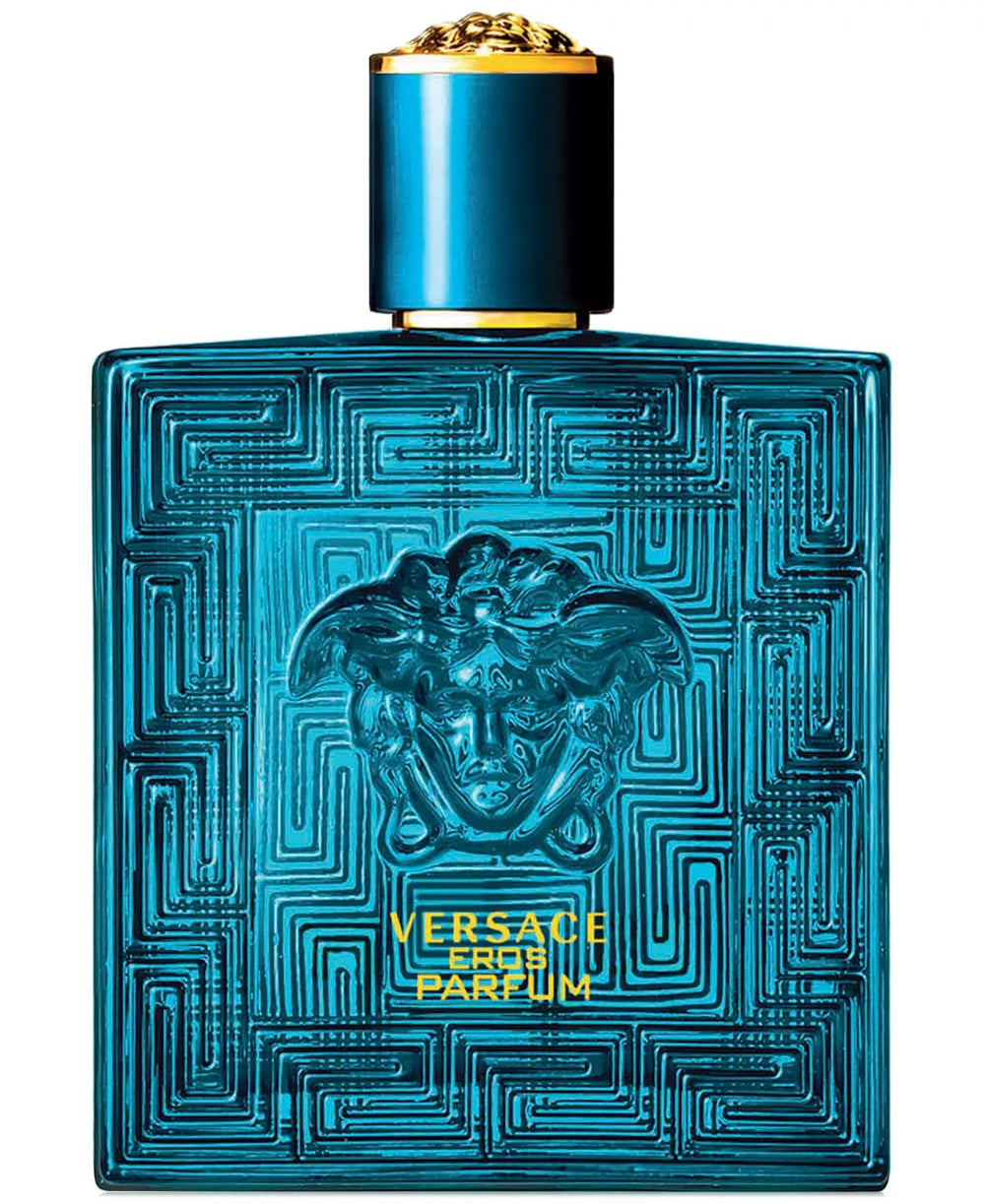 Versace Eros for Men Parfum spray bottle shown, offering a bold, confident scent for everyday wear