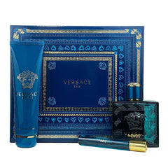 Versace Eros Men gift set packaging highlights premium gifting presentation.