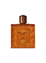 Versace Eros Najim bottle front view in golden amber glass for a luxe evening fragrance.
