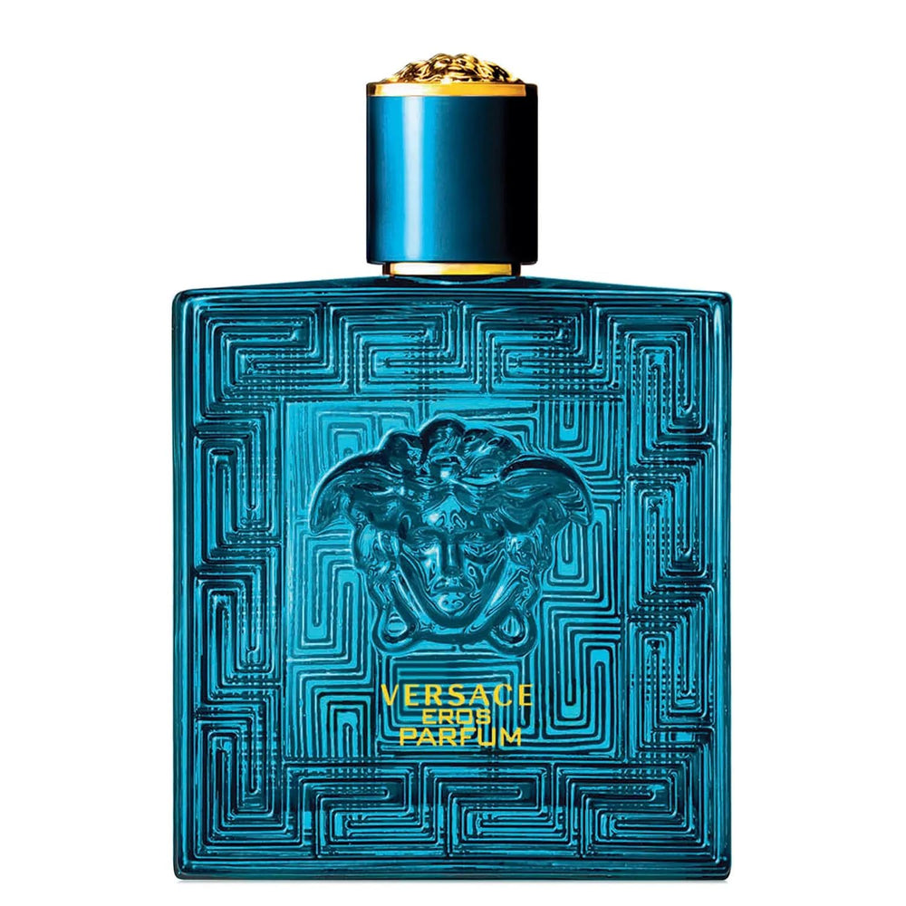 Versace Eros Parfum Spray bottle front view highlights bold masculine fragrance for all-day confidence.