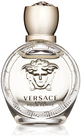 Versace Eros Pour Femme bottle closeup showing sleek profile for daily luxury