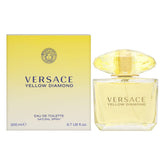 Versace Yellow Diamond bottle front view highlights a radiant floral-woody scent for daily wear.