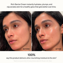 Versed Daily Recovery Rich Barrier Cream applied on hand demonstrates non-greasy layering under makeup.