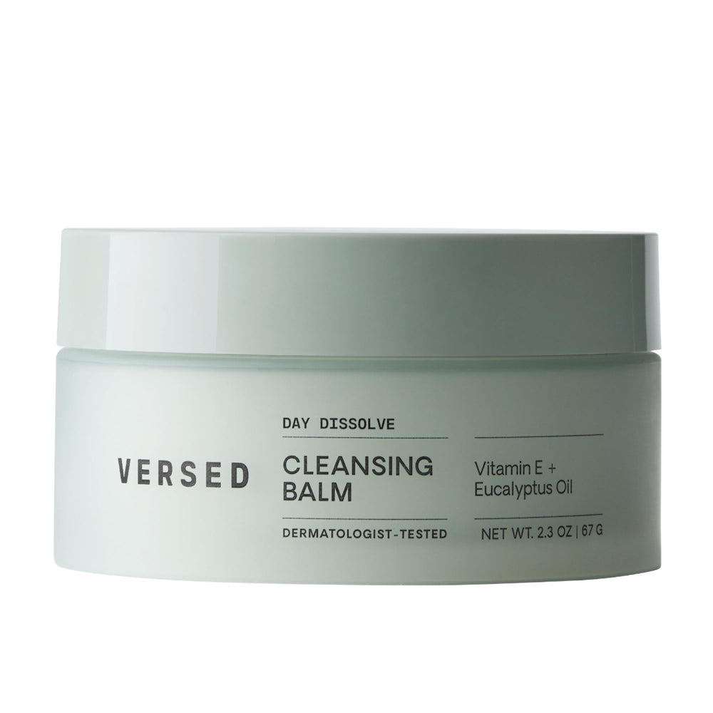 Versed Day Dissolve cleansing balm jar closeup highlighting vitamin E for a soothing cleanse