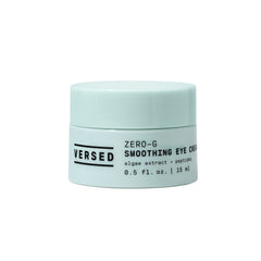 Versed Zero-G eye cream jar closeup, smoothing action for eye wrinkles