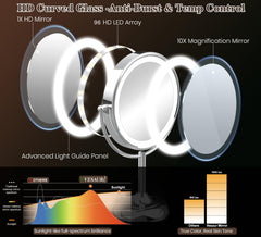 VESAUR upgraded 11in mirror with removable 15x suction magnifier for precision tasks.