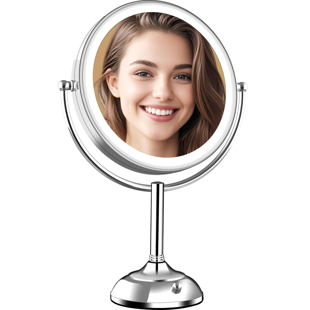 VESAUR upgraded 11in large mirror front-lit for even, shadow-free makeup.