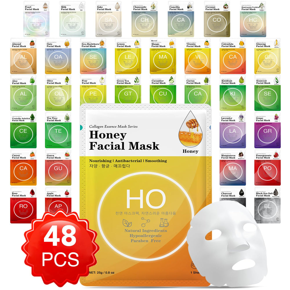 VESPRO collagen essence sheet mask close-up of 48-pack for deep hydration