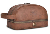 Vetelli Classic Leather Dopp Kit front view for timeless travel organization.