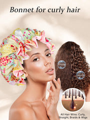 Vettres Floral Satin Scrunchie Set matches the bonnet for a coordinated night routine.