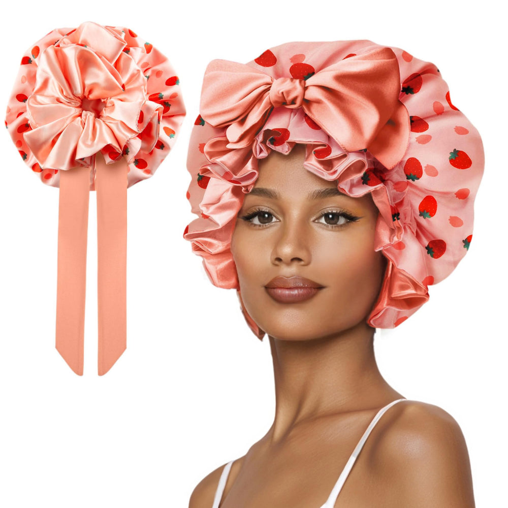 Vettres silk bonnet provides full coverage for all hair types, protecting waves and curls overnight.