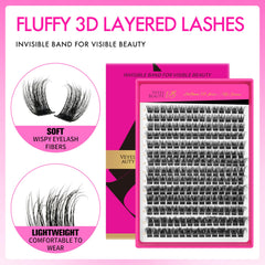 VEYESBEAUTY lash clusters 3D layered fluffy for wispy effect