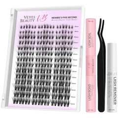 VEYESBEAUTY lash clusters kit packaging enables easy at-home lash styling and reuse.