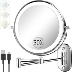 VFD 30x/1x makeup mirror, 8-inch double-sided view for precise detail application.