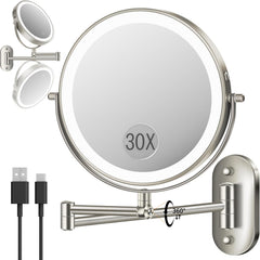VFD 30X/1X wall-mounted mirror front view with adjustable lighting for precise makeup