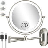 VFD 30X1X wall-mounted mirror close-up view for eyeliner precision