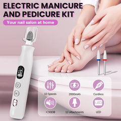 VFD nail drill kit-13-accessories-led-light supports versatile shaping and callus removal.