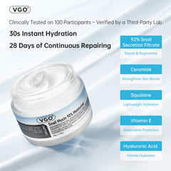 VGO Snail Mucin 92% moisturizer swatch shows hydrating texture for sensitive skin