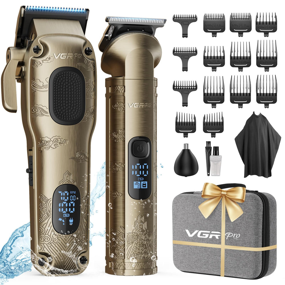 VGRPRO hair clippers set close-up with attachments for precise home grooming.