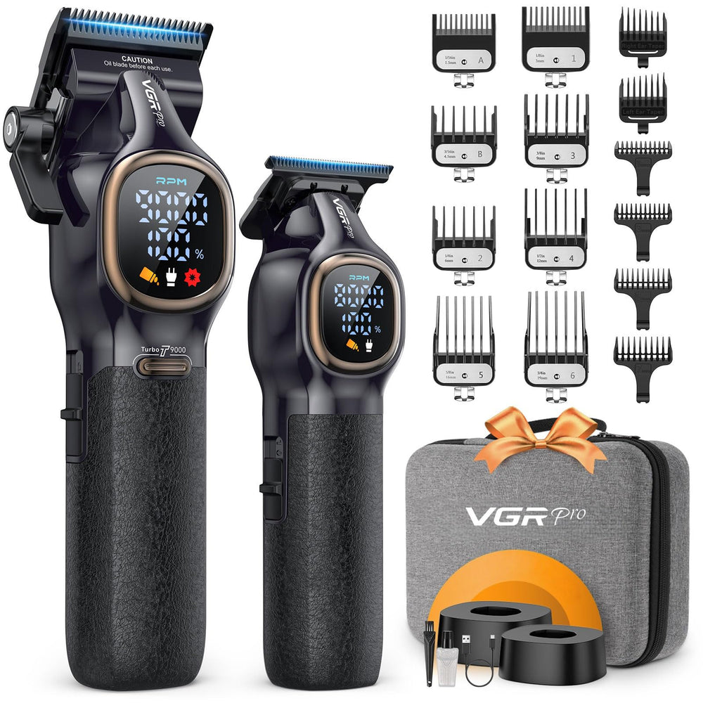VGRPRO professional hair clippers on stand for cordless, all-day barber-grade use.