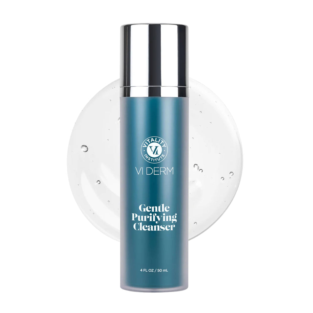 VI DERM Gentle Purifying Cleanser bottle front, fragrance-free soothing formula for sensitive skin.